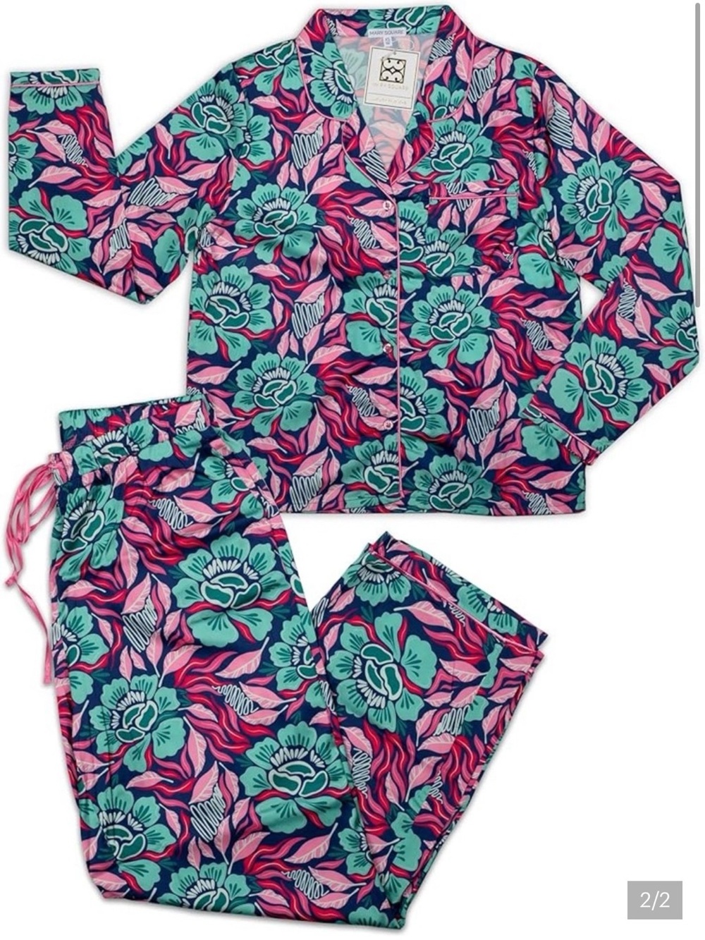 Mary Square Women’s Charlotte Floral Print Women's Pajama Set - Pink & Teal